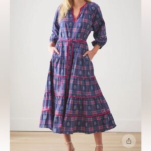 Printfresh Nostalgia Plaid, Classic Navy, stroll around dress, size Large